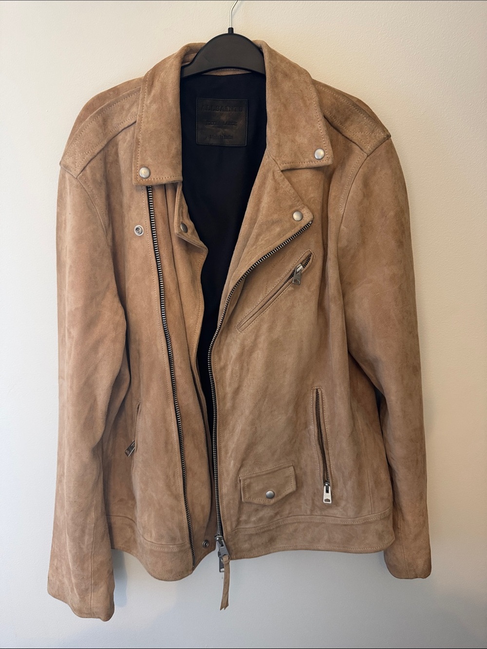 AllSaints 100% Suede Moto Jacket in Tan - Classic Men's Biker Style